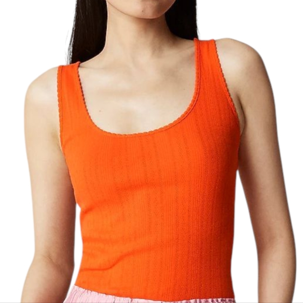 J Crew Pointelle Tank Top Women Large Red Knit Sleeveless Fitted